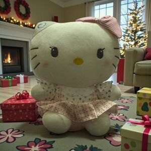 Hello‎ Kitty Plush Stuffed Animal Doll Toy White Pink Plaid Dress Bow